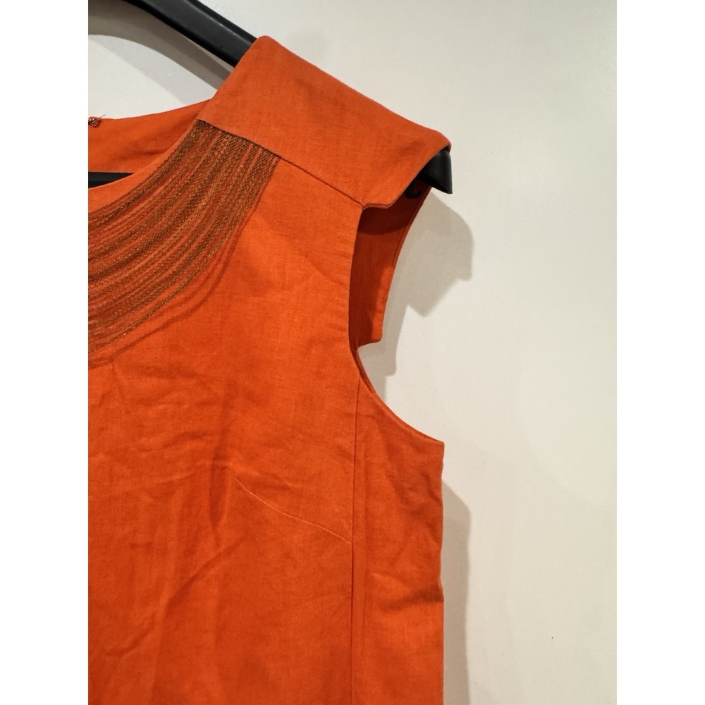 Evan Picone Sheath Dress Women 10 Linen Short Asymmetrical Sleeves Orange Pencil